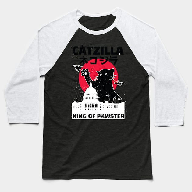 Catzilla King of Pawster Baseball T-Shirt by HiFi Tees